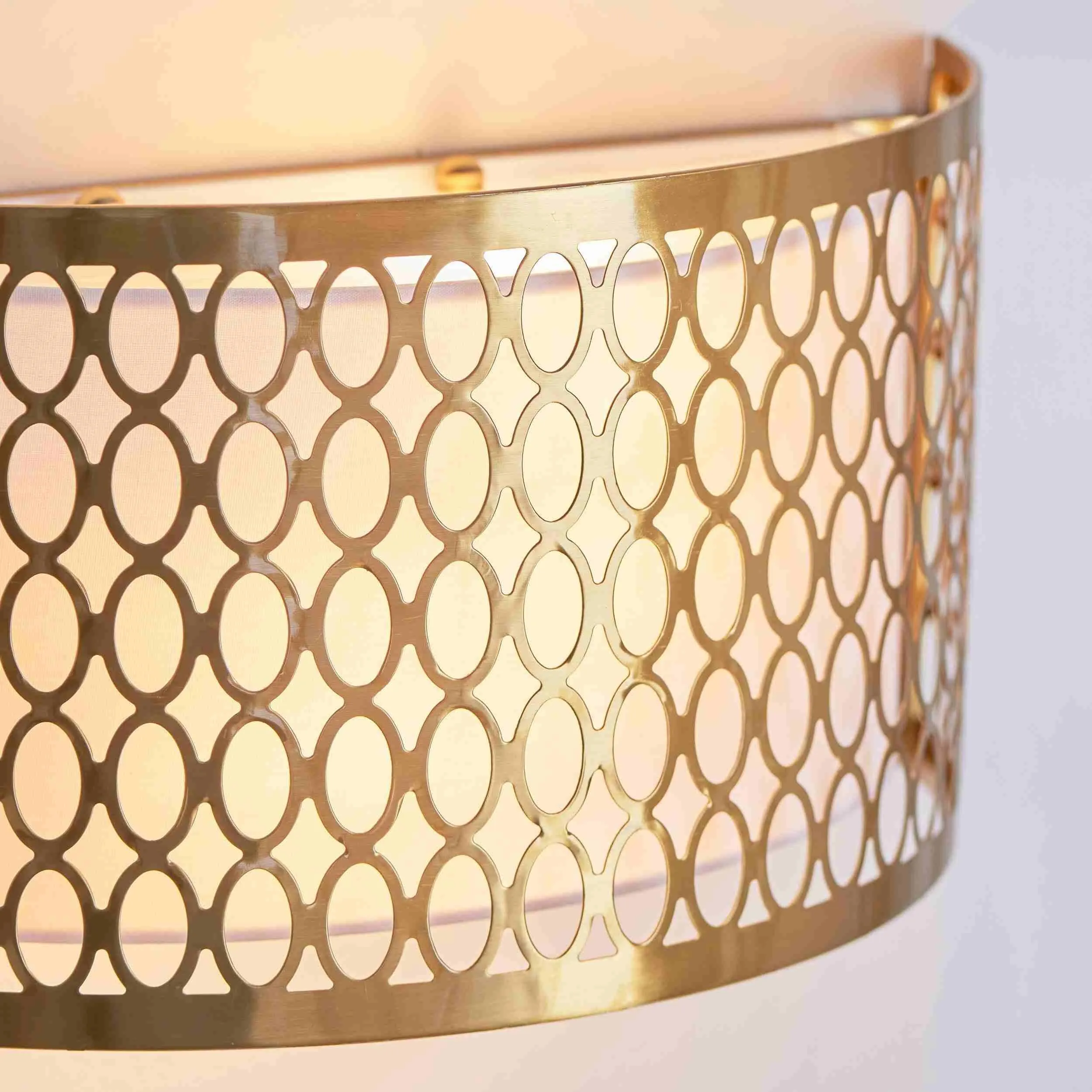 Liorin Fretwork Wall Light - Modern Curved Metal and Fabric Shade Sconce for Hallway or Bedroom KL1949