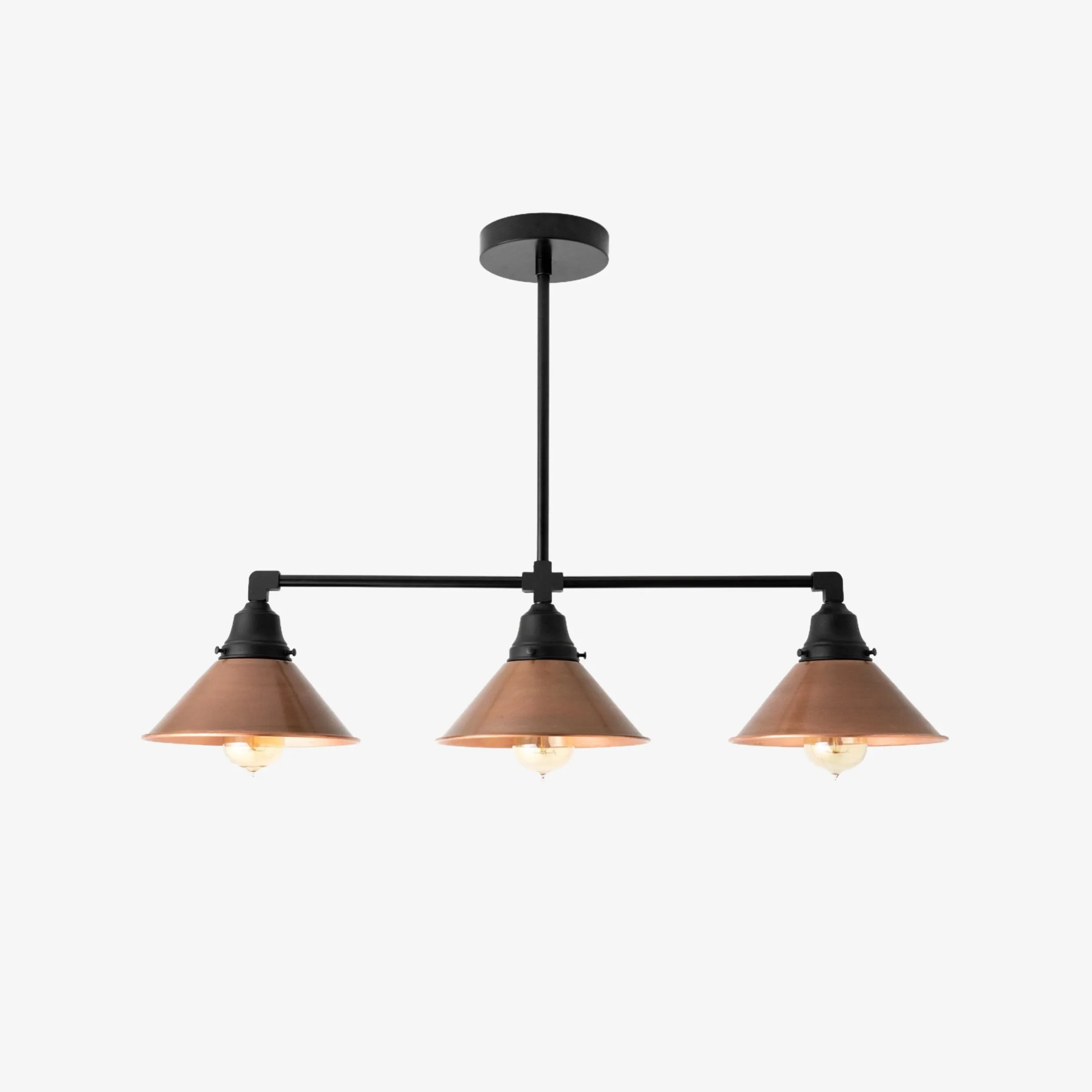 Conique Metal Hand-Aged Copper Chandelier - 3 Light Industrial Pendant - Island Lighting KL1456