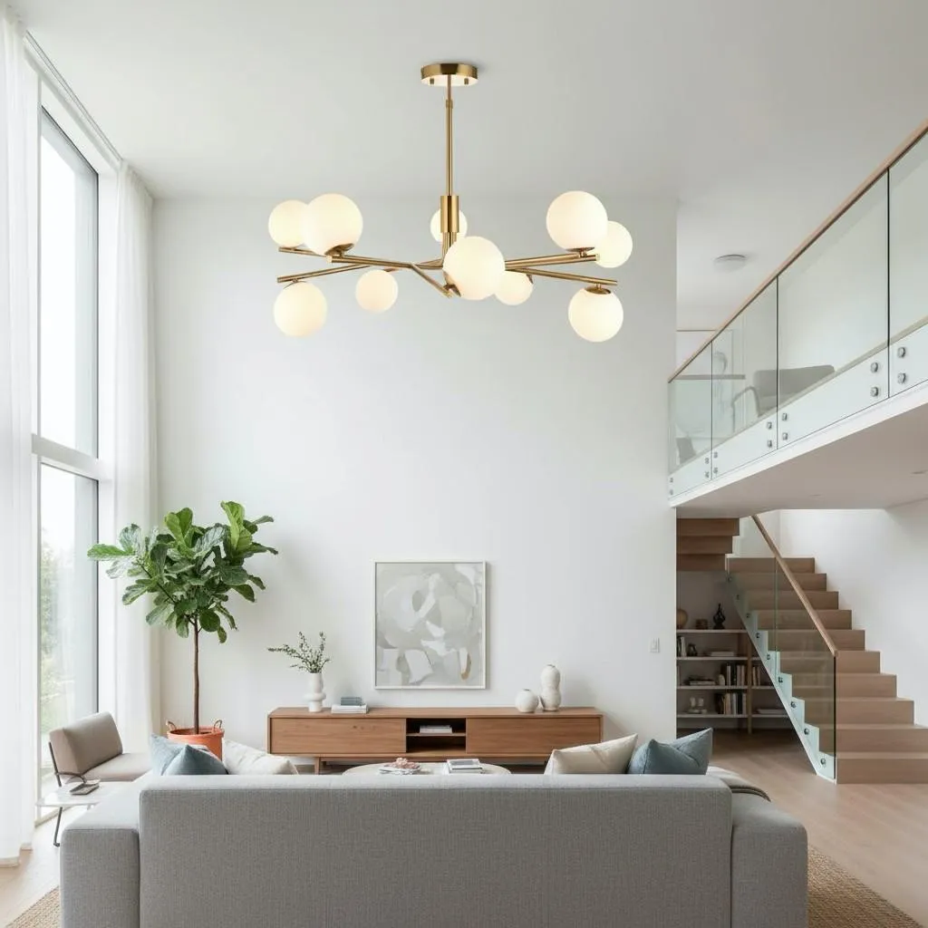 Tivara Mid-Century Modern 10-Light Chandelier - Chandelier with Globe Shades for High Ceilings KL1813