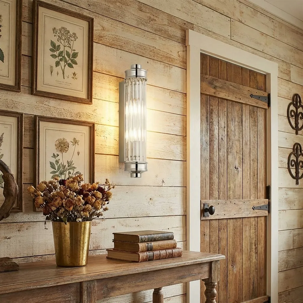 Bravira Ribbed Glass Wall Lamp - Nordic Modern Cylinder Sconce for Living Room and Entry KL2238