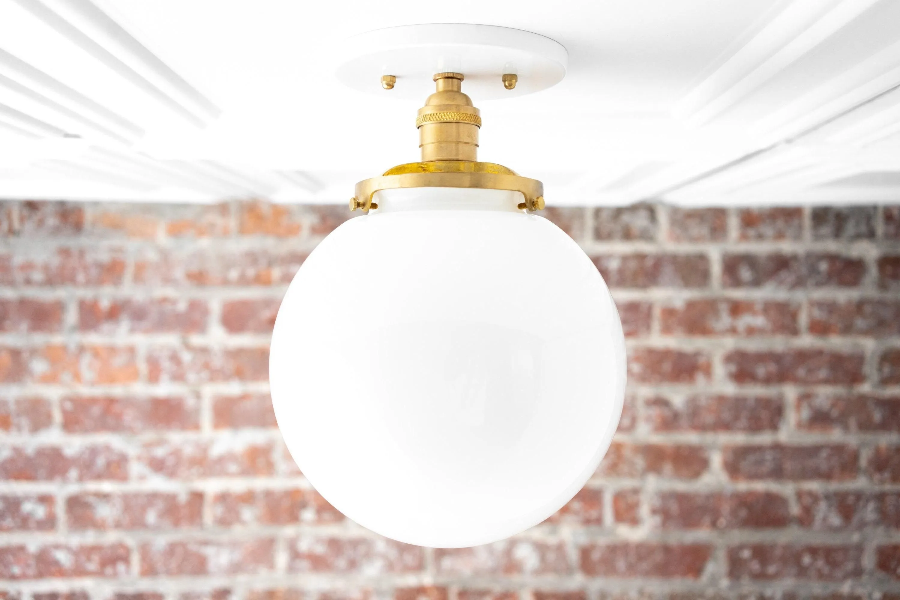 Glorica Glass Mid Century Semi Flush Ceiling Light - White Opal Glass Globe Fixture KL1532
