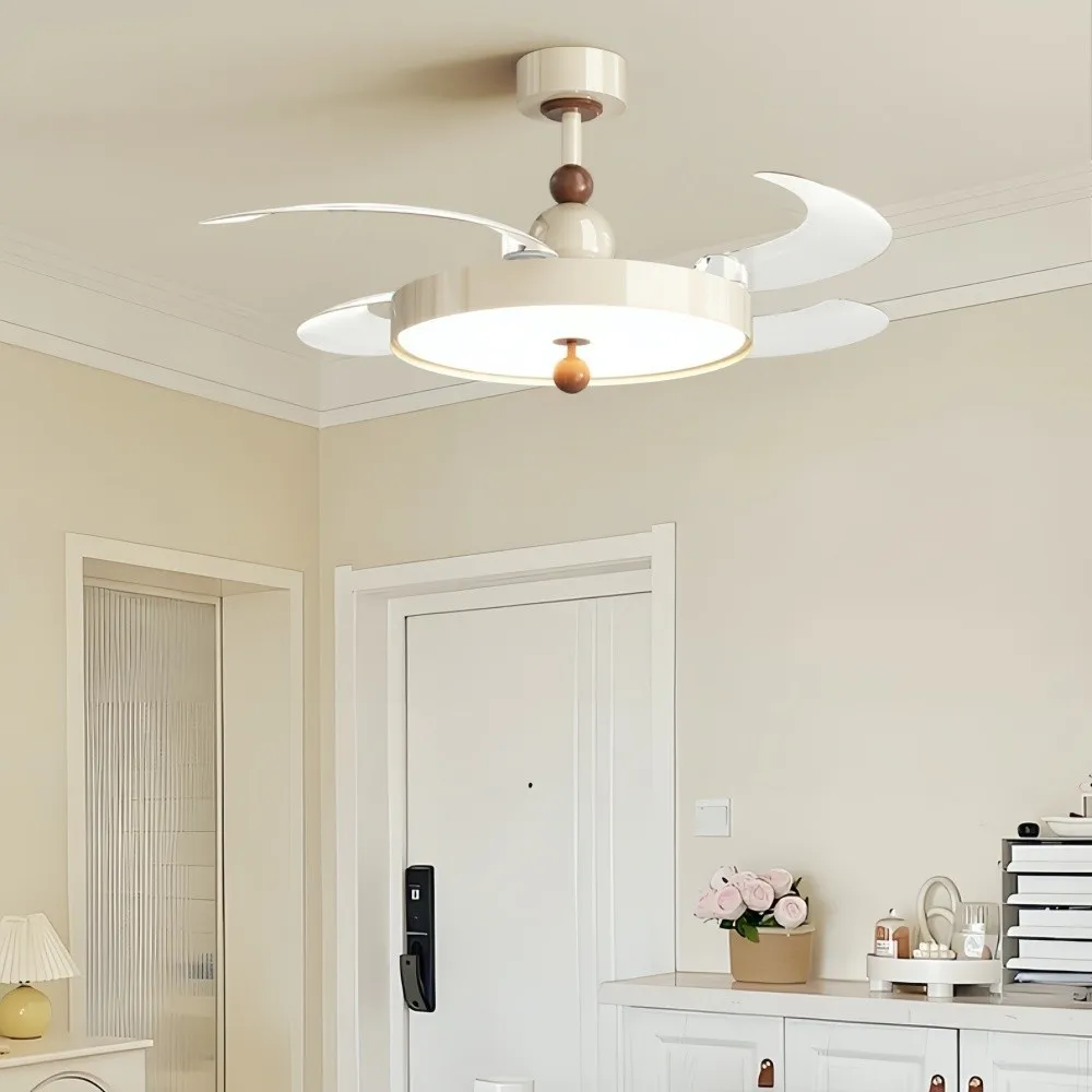 Modern Cream Retractable Blade Ceiling Fan Light KL945