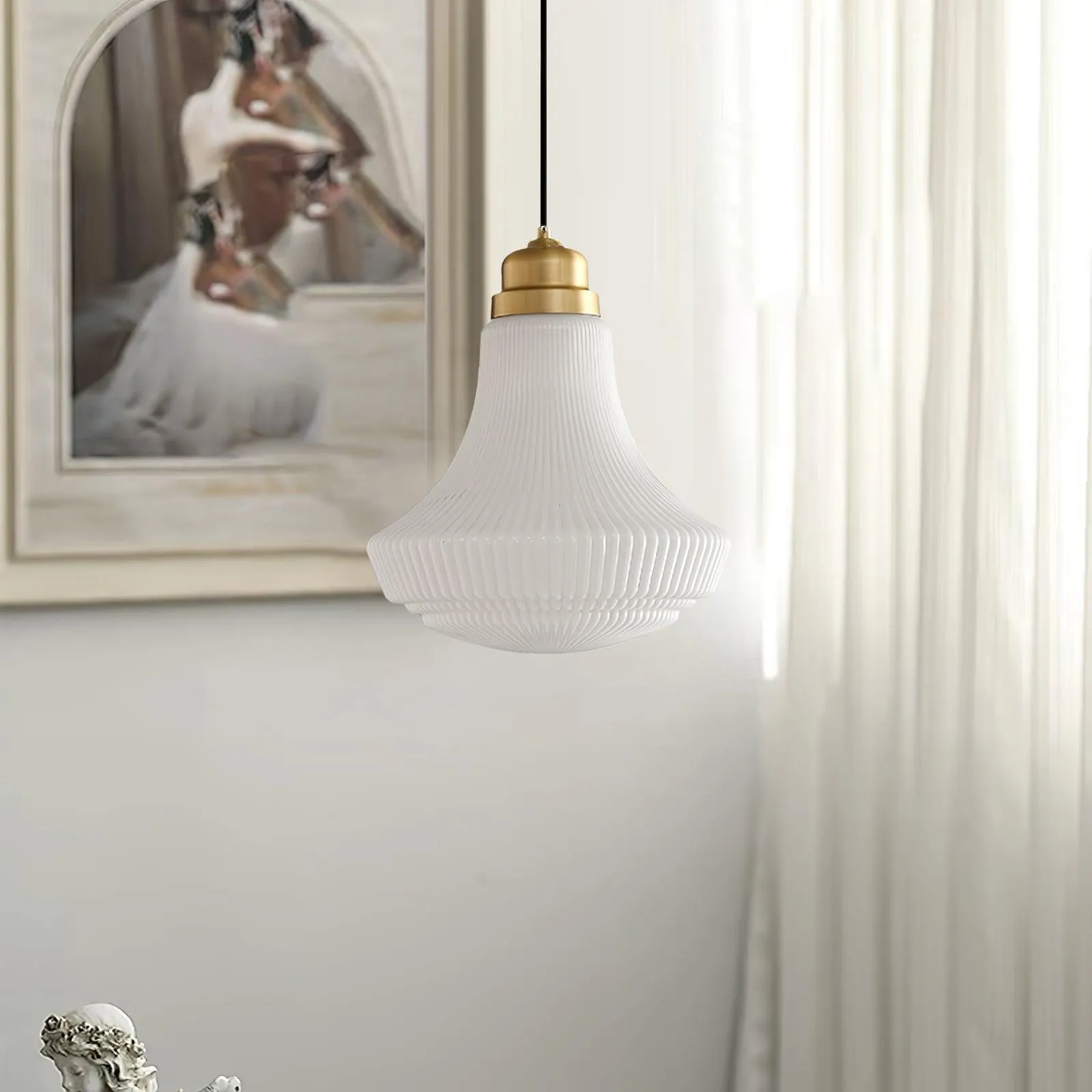 Classical Brass Alabaster Glass Pendant Lamp KL646