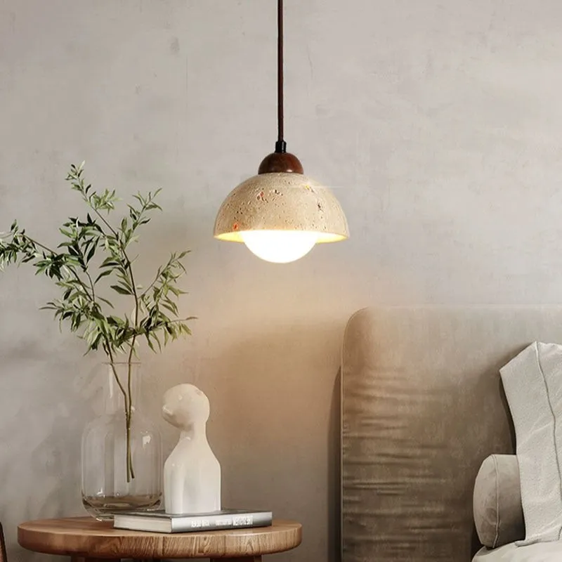 Traditional Japanese Travertine Wood Pendant Lamp KL710