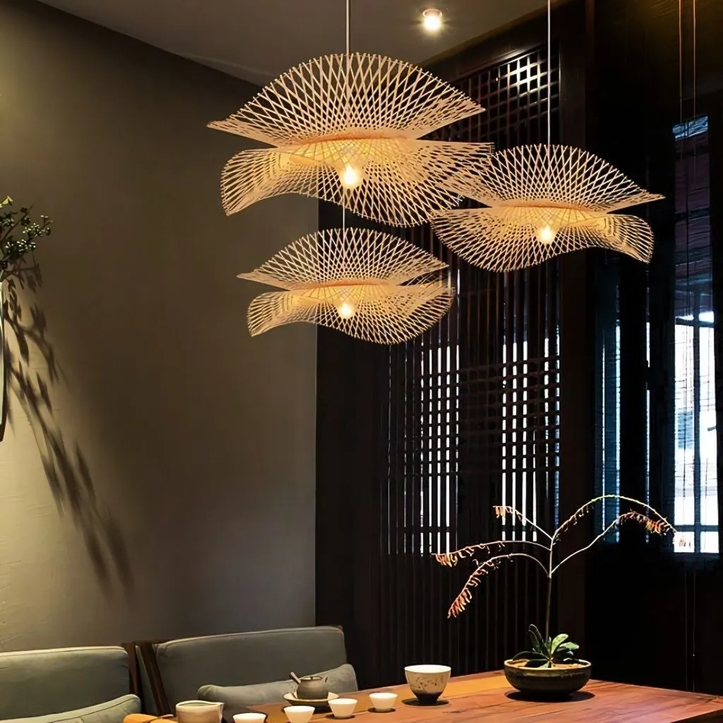 Bamboo Woven Lotus Pendant Light