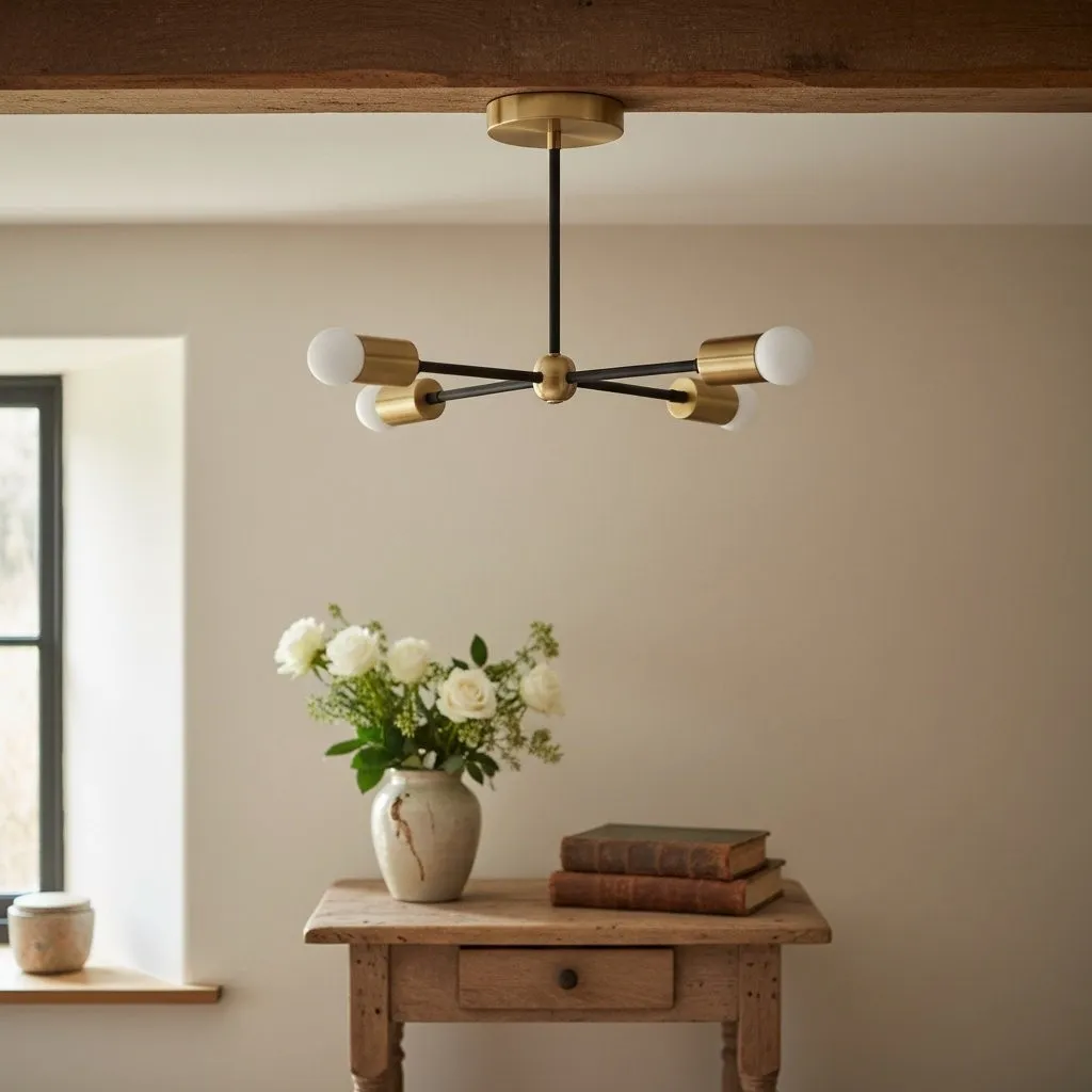 Mobilux Line Mid Century Gold Sputnik Chandelier - Geometric Brass Fixture KL1418