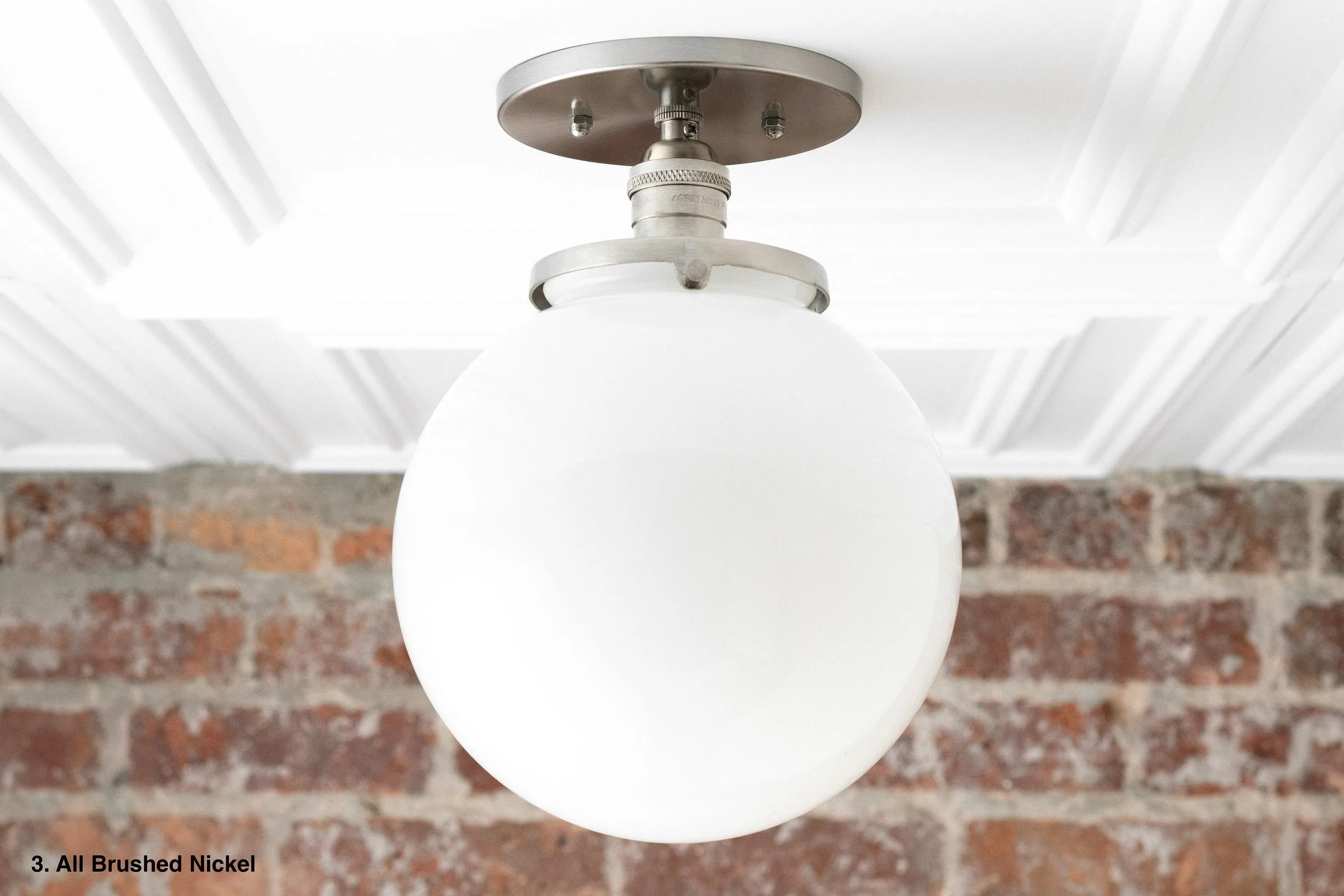 Glorica Glass Mid Century Semi Flush Ceiling Light - White Opal Glass Globe Fixture KL1532