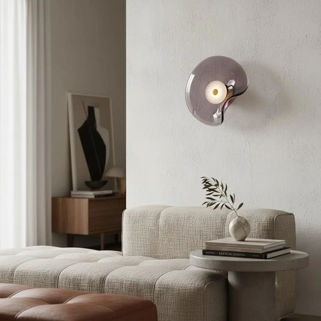 Lunacrest Elegant Curved Glass Wall Sconce - Contemporary Disc Sconce for Bathroom and entry KL2145