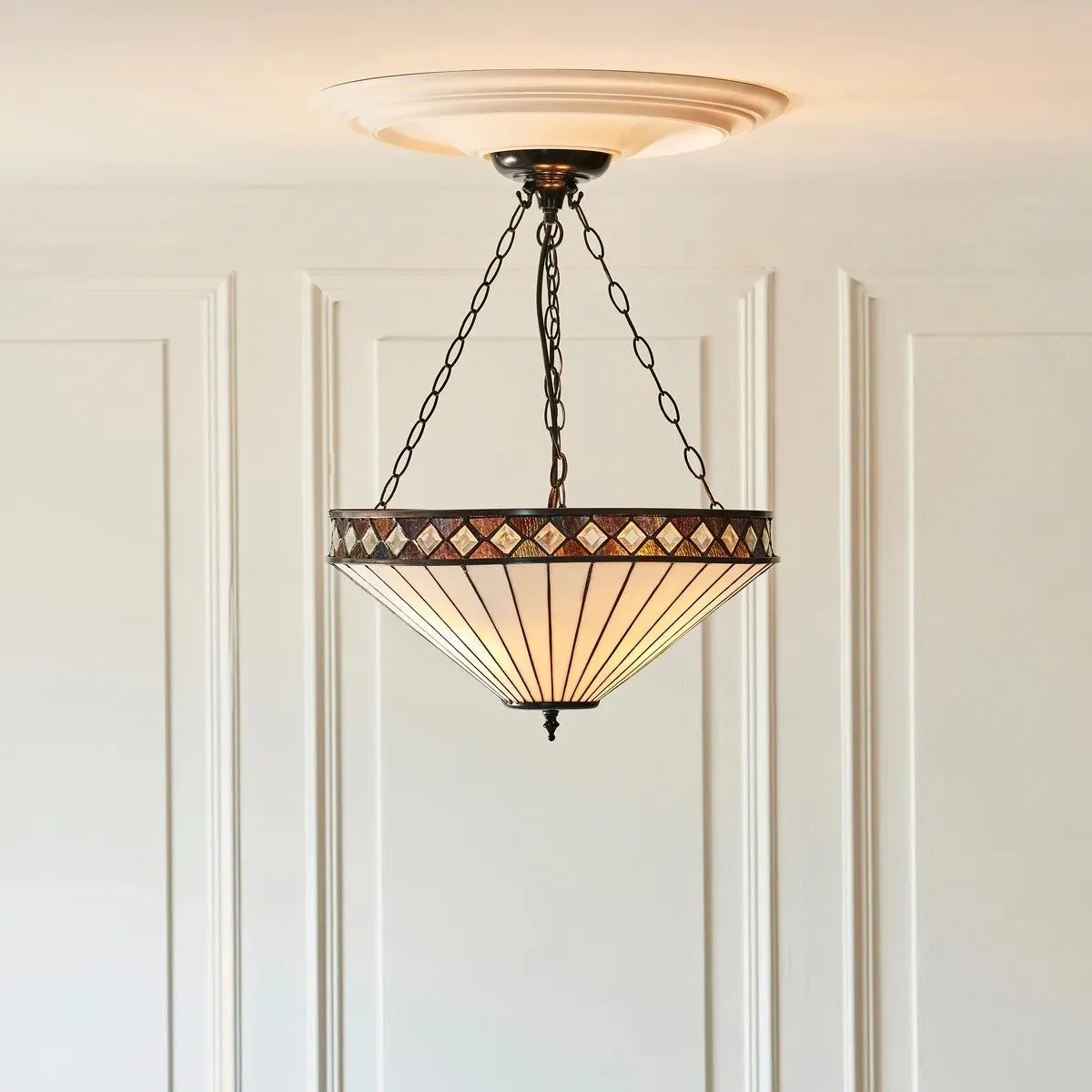 TF Fargo Stained Glass Pendant Light - Tiffany Style Inverted Pendant Lamp for Kitchen KL1934