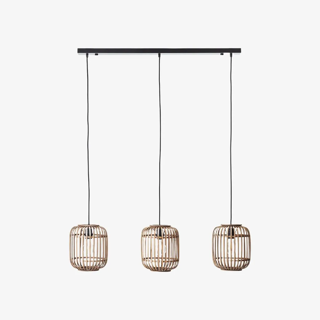 Yumeko Adjustable Bamboo Pendant Lamp - Natural Cage Pendant Light Perfect for Living & Dining Rooms KL1954