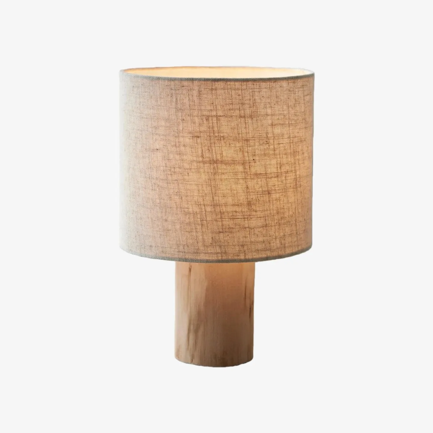 Linemora Simple Wooden Base Table Lamp - Natural Linen Cylindrical Shade for Living Room and Bedroom KL1939