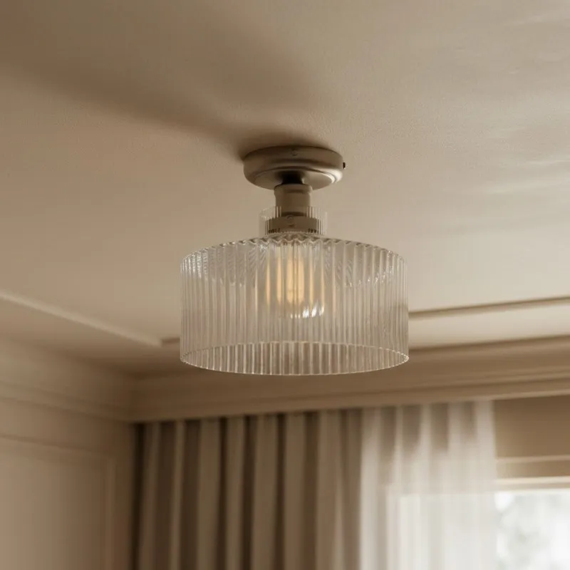 Ribora Ribbed Glass Flush Mount Ceiling Light - Industrial Vintage Style Indoor Lighting KL2203