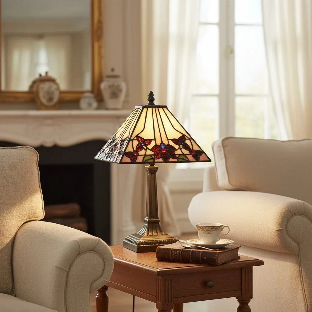 TF Camillo Dragonfly Stained Glass Table Lamp - Art Nouveau Tiffany Style with Scalloped Edge for Living Room and Bedroom KL1913