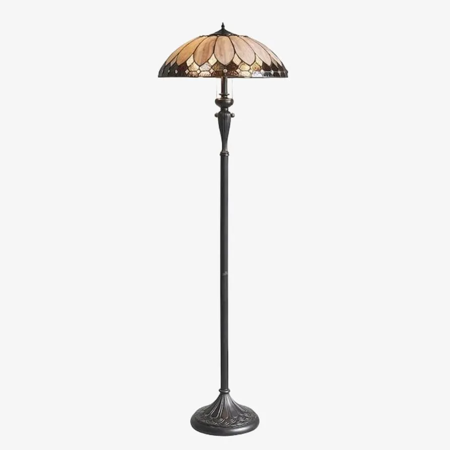 TF Brooklyn Geometric Art Deco Tiffany Floor Lamp - Stained Glass Shade and Satin Black Base for Living Room KL1838