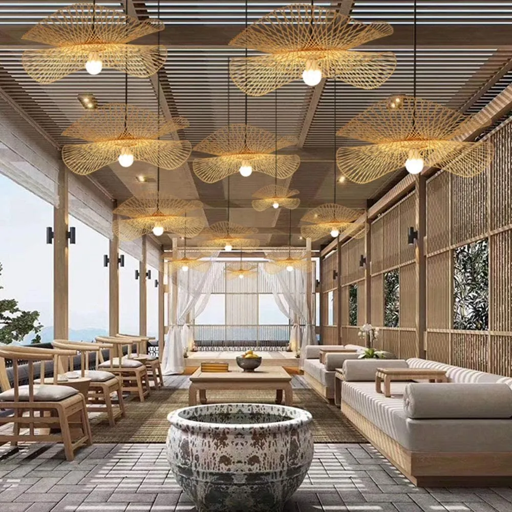 Bamboo Woven Lotus Pendant Light