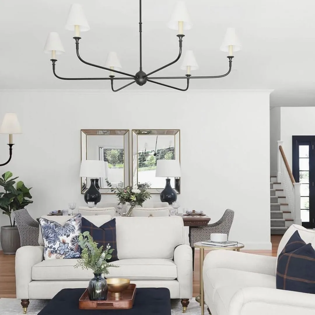 Modern Industrial Metal Chandelier – Luxury Linen Shade Design for Dining or Living Room KL1218