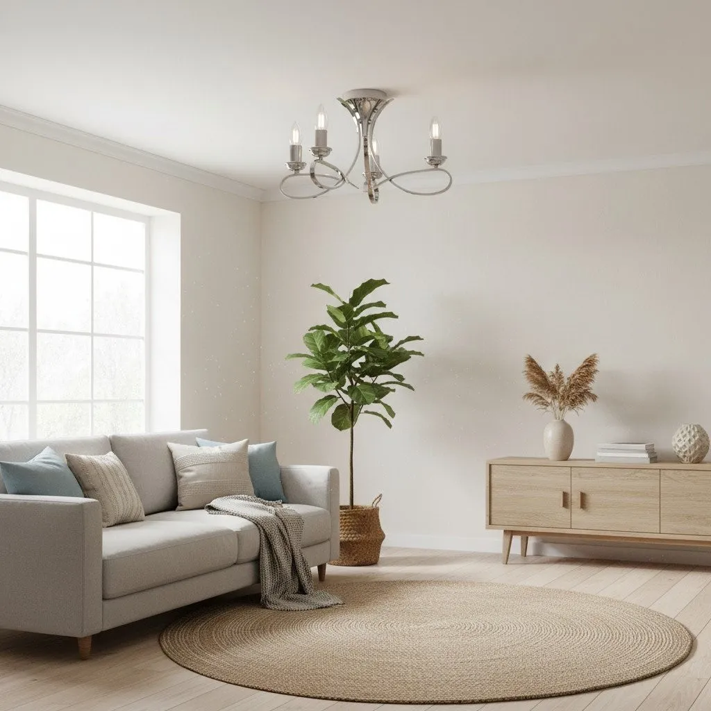 Foline 3-Light Ceiling Fixture with Sweeping Arms - Polished Nickel Semi-Flush for Dining or Entry KL1984