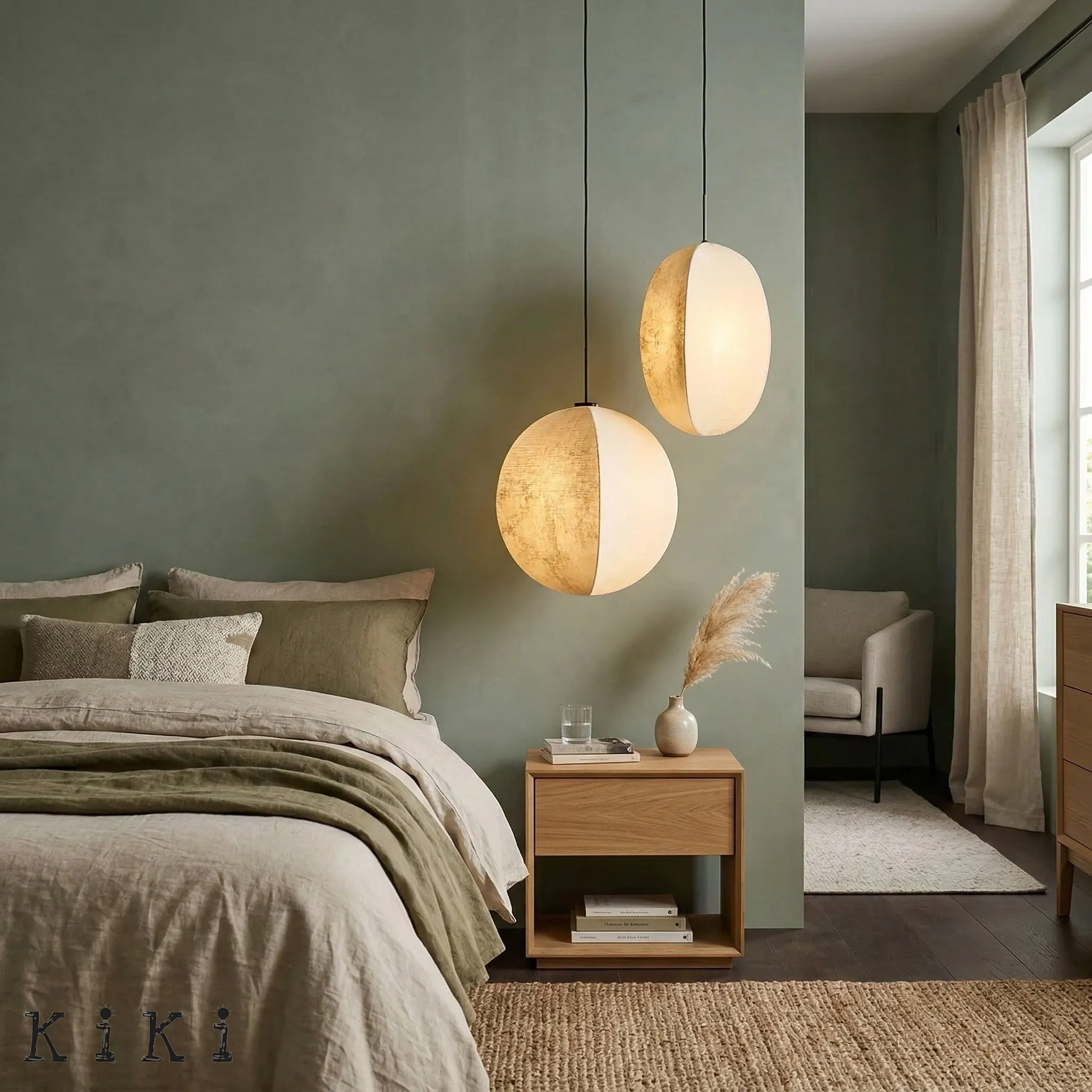 Diora Soft Fabric Shade Pendant Light - Modern Japandi for Living Room KL1744