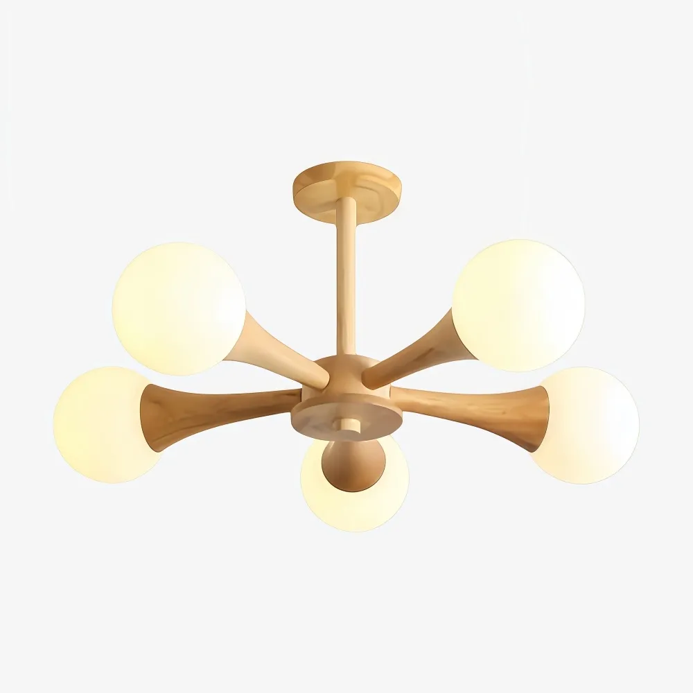 Novalune Multi-Light Glass Globe Chandelier with Wood Frame - Japanese Zen Style for Living Room KL2307