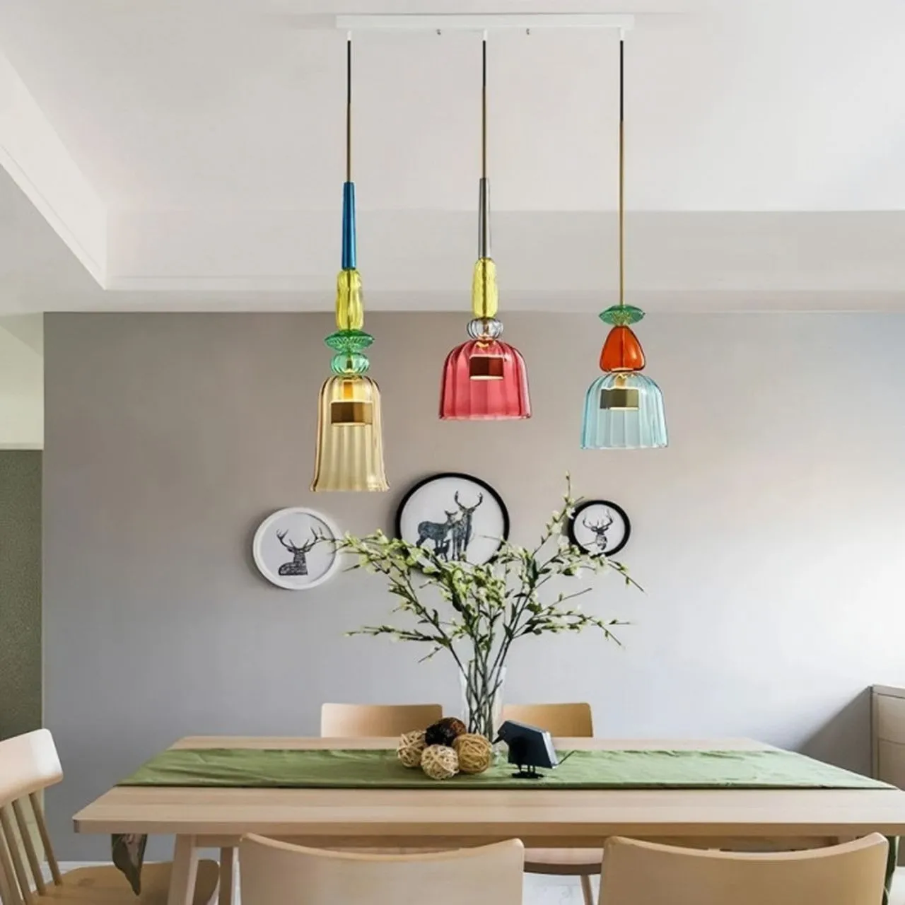Nordic Macaron Flauti Ribbed Glass Pendant Light