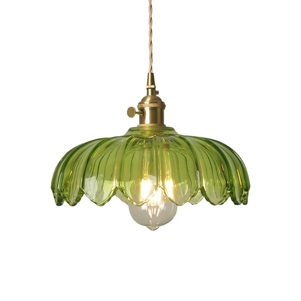 Antique Flower Petal Brass Glass Pendant Light KL50