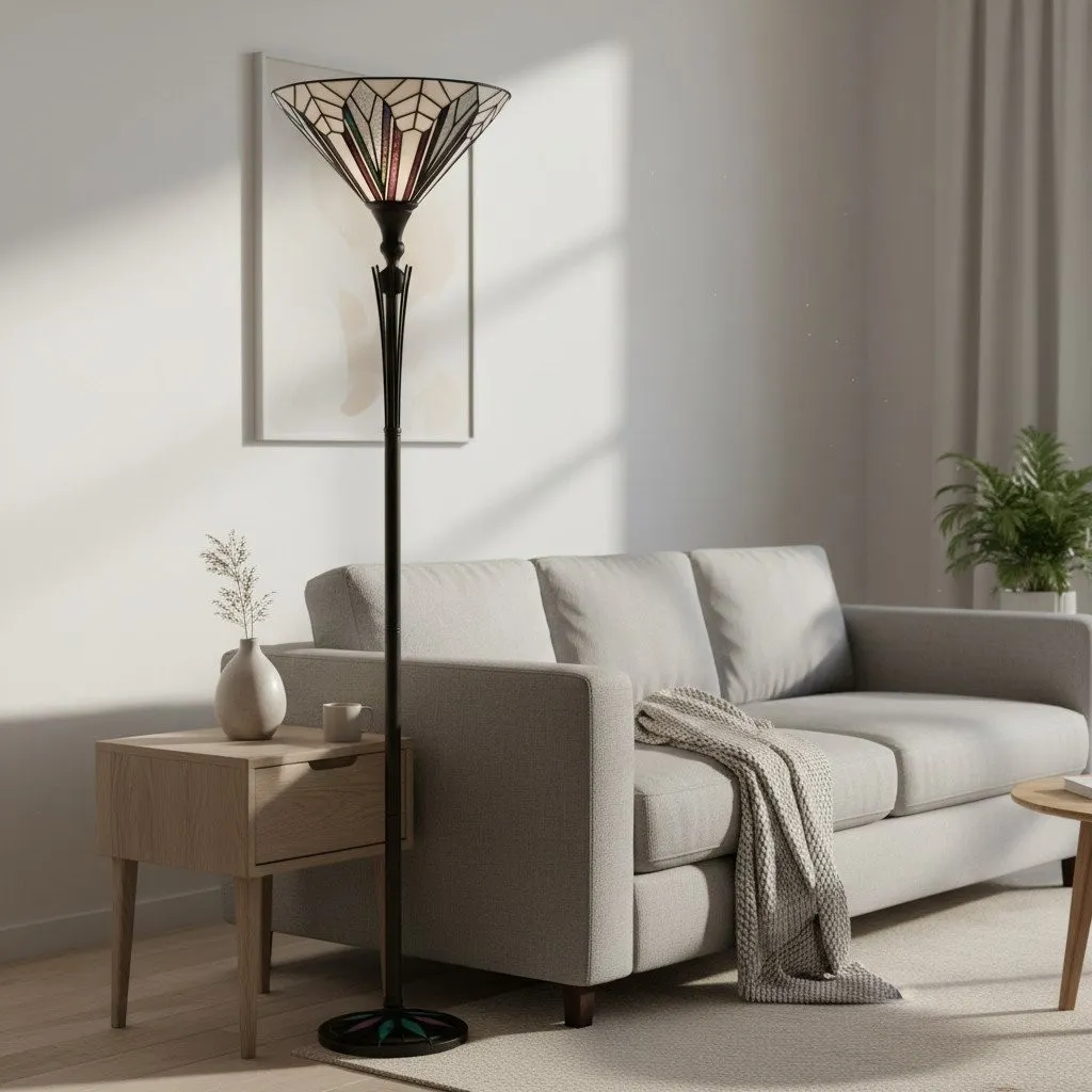 TF Astoria Tiffany Style Uplighter Lamp - Textured Glass Shade for Home and Office Ambience KL2009