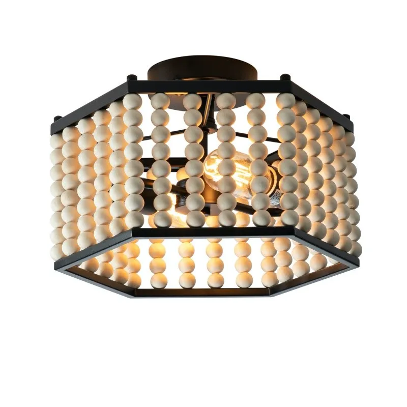 Rustic Hexagonal Wood Bead Ceiling Light KL92