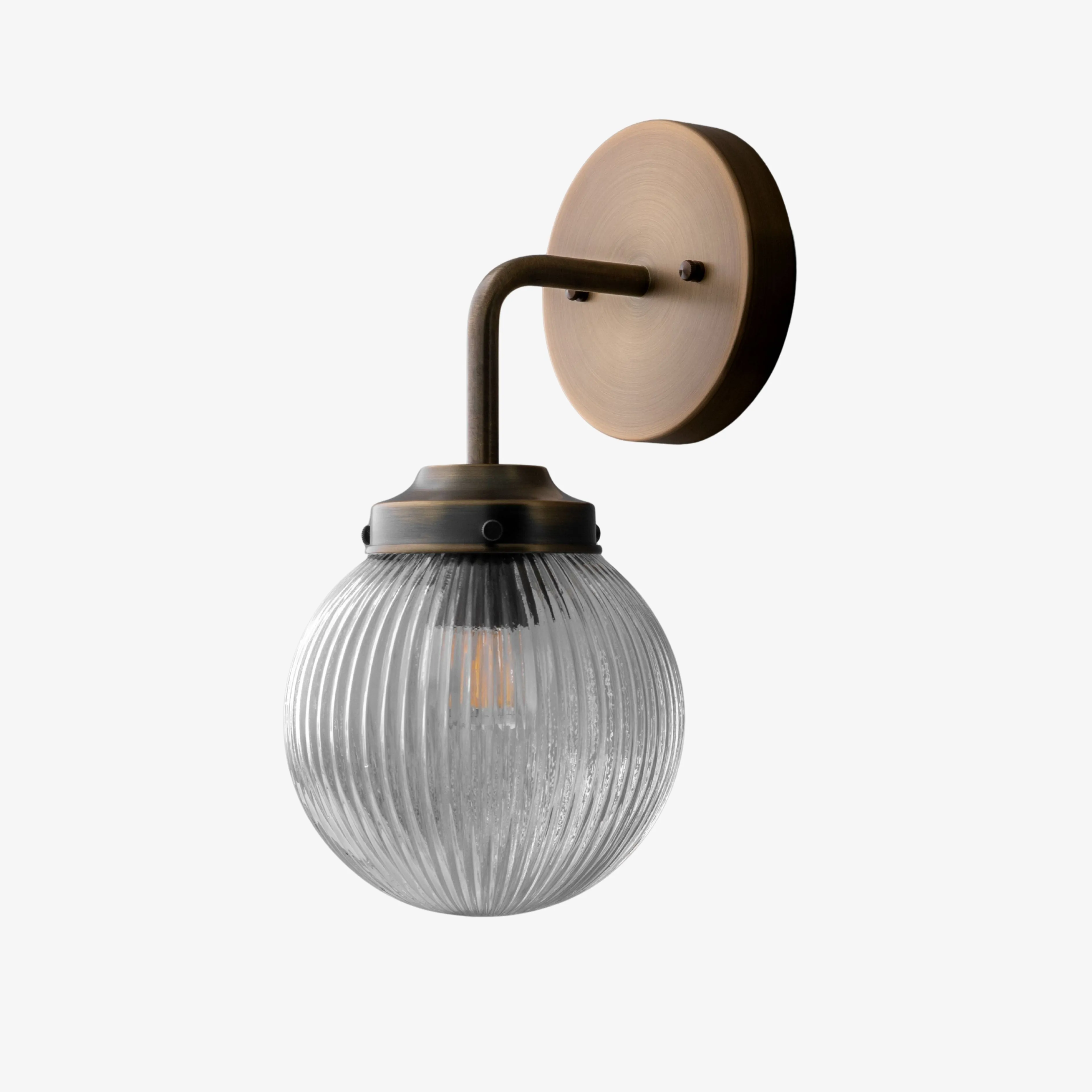Glorica Glass Aged Brass Wall Sconce - Ribbed Glass Shade Industrial Style Lighting KL1518