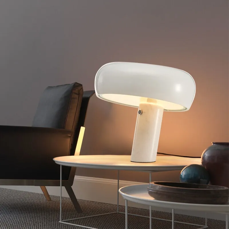 Snoopy Table Lamp - Elegant Glass Shade with Marble Base for Bedroom