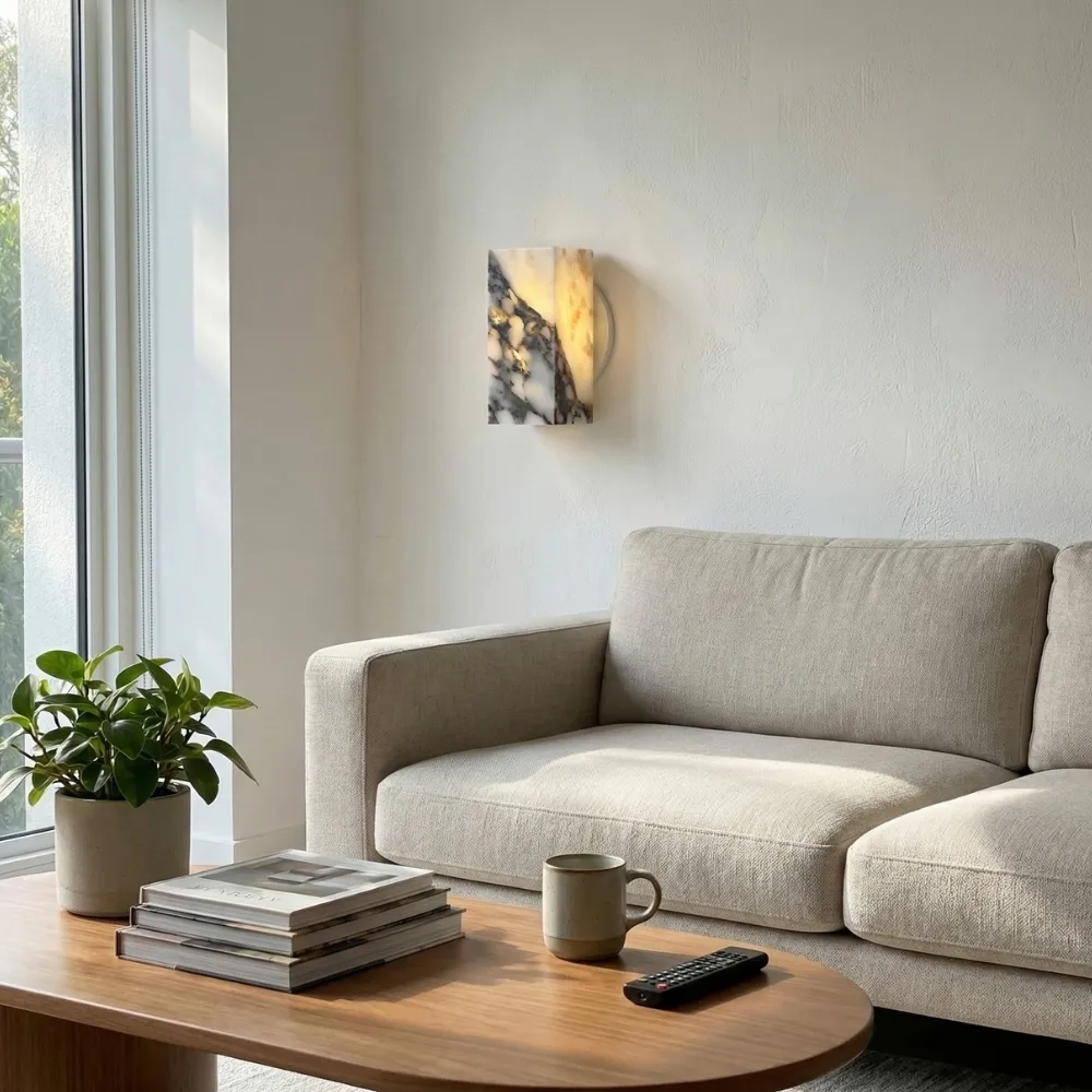 Alverra Modern Wall Sconce Geometric Stone Design - Ambient Wall Lighting for Living Space KL2364