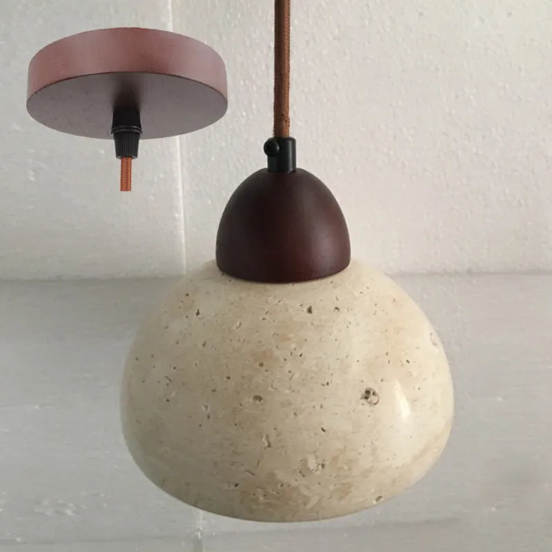Traditional Japanese Travertine Wood Pendant Lamp KL710
