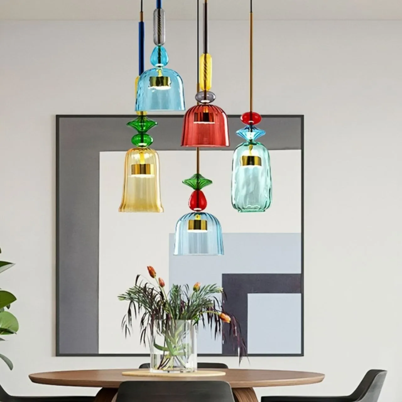 Nordic Macaron Flauti Ribbed Glass Pendant Light