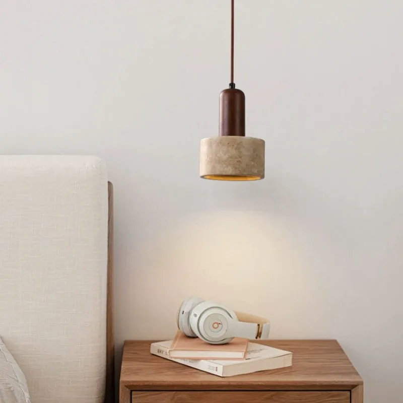 Traditional Japanese Travertine Wood Pendant Lamp KL710