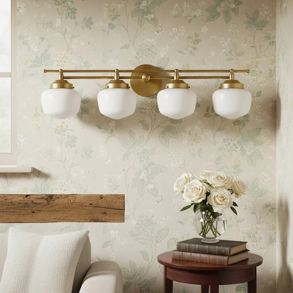 Opalume Glass Art Deco Vanity Light - Bathroom Wall Sconce with White Glass Shades KL1403