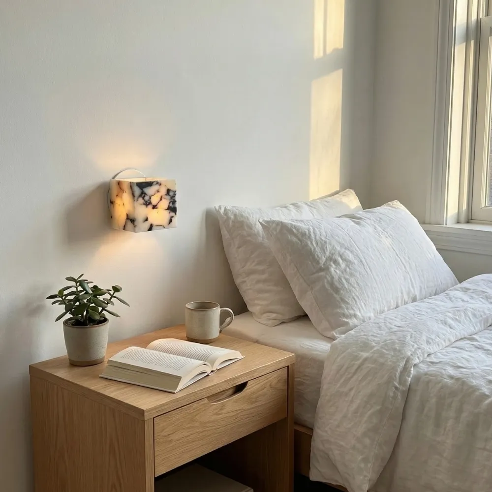 Alverra Modern Wall Sconce Geometric Stone Design - Ambient Wall Lighting for Living Space KL2364