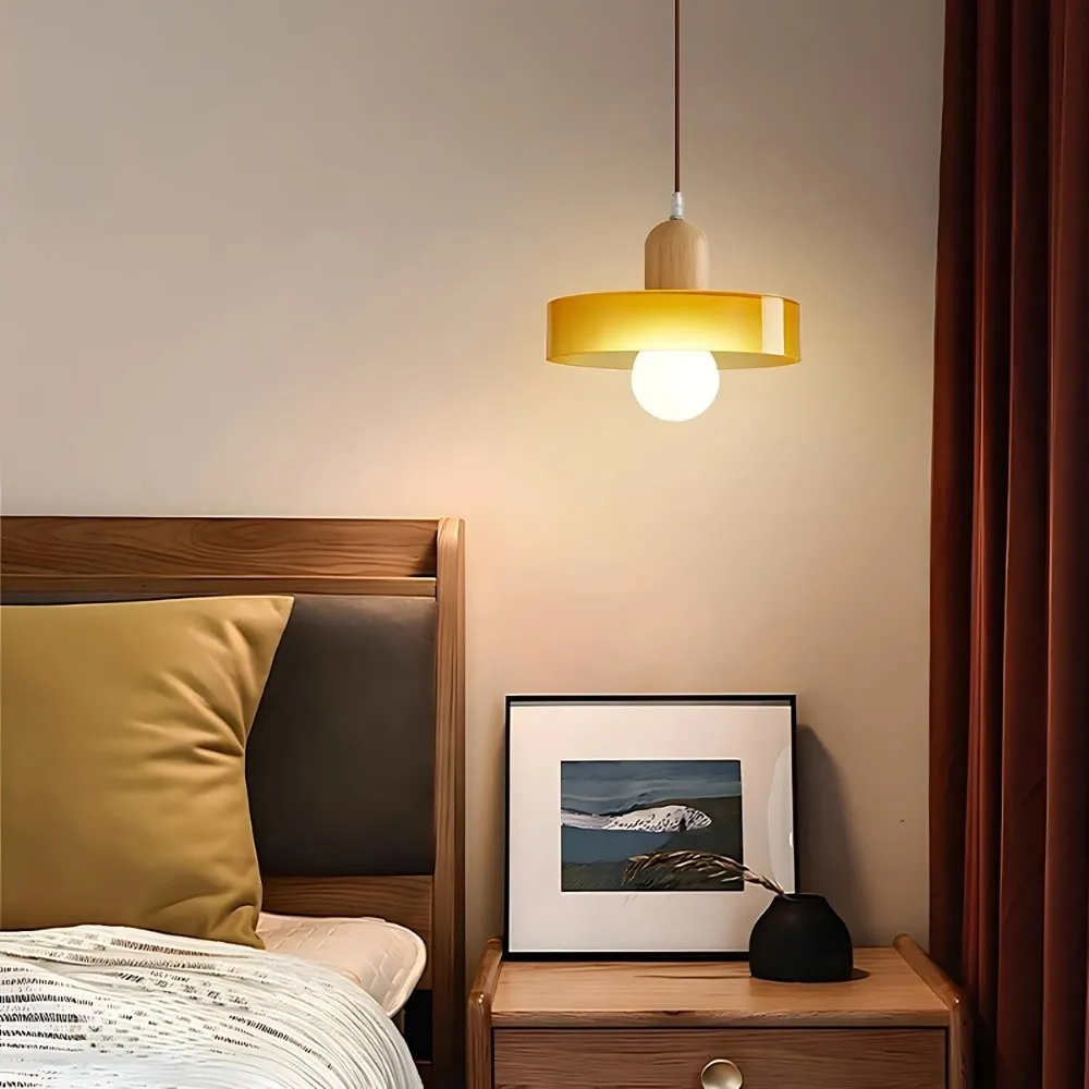 Modern Nordic Disc Orb Glass Wood Pendant Light KL884