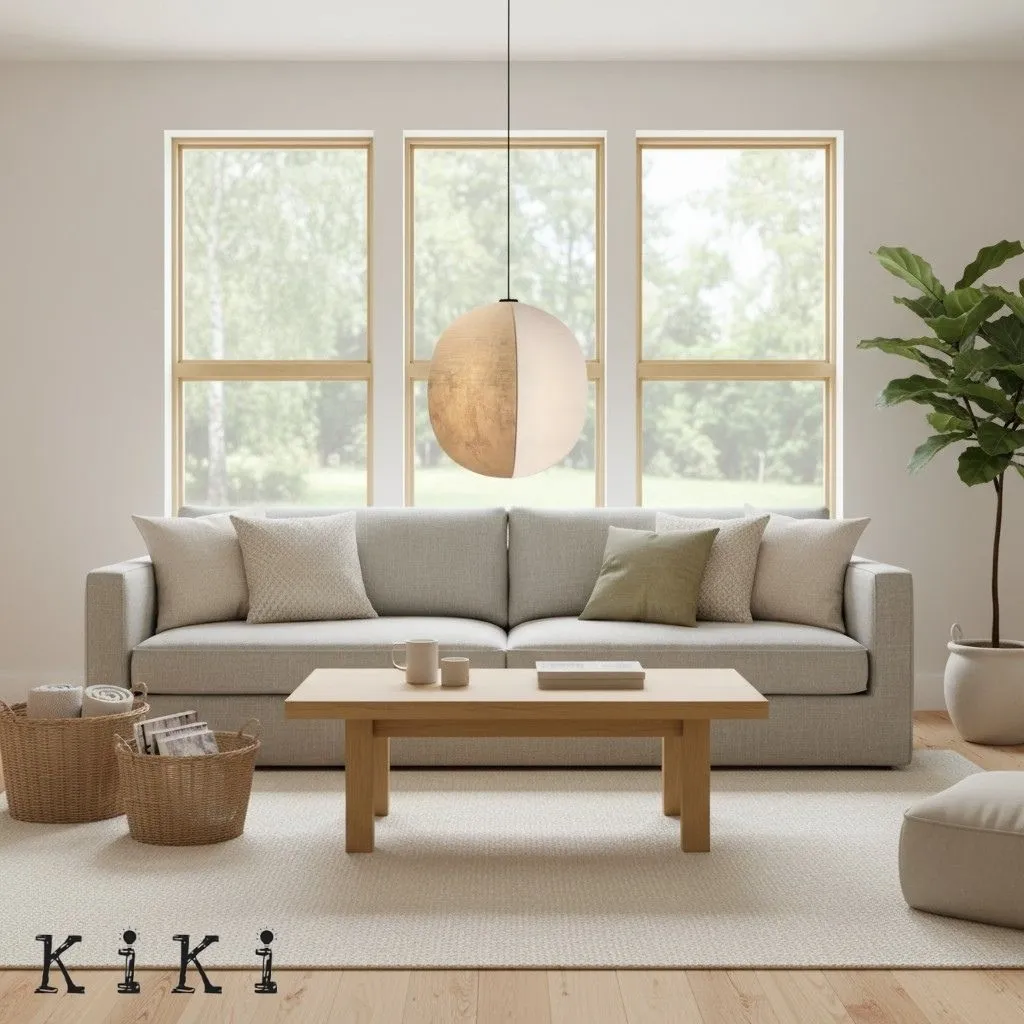 Diora Soft Fabric Shade Pendant Light - Modern Japandi for Living Room KL1744