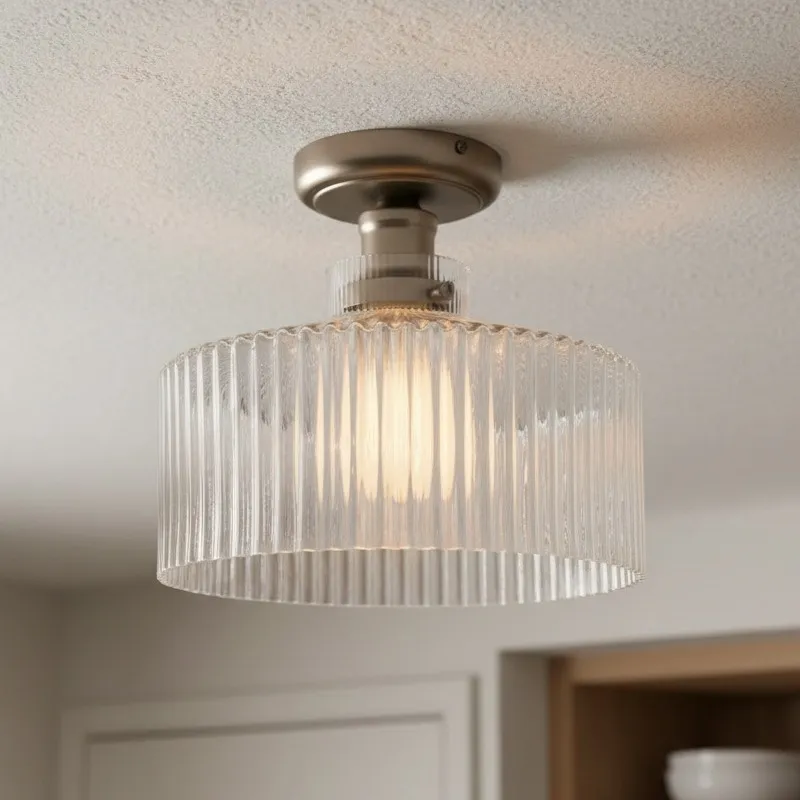 Ribora Ribbed Glass Flush Mount Ceiling Light - Industrial Vintage Style Indoor Lighting KL2203