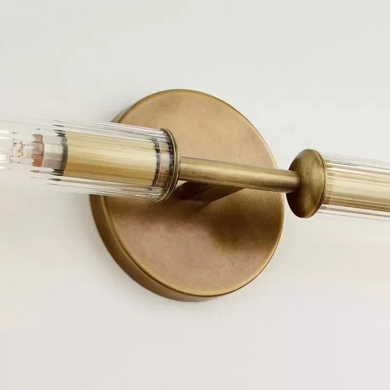 Alice Rustic Transparent Cooper Ribbed Glass Double Tube Sconce KL1121