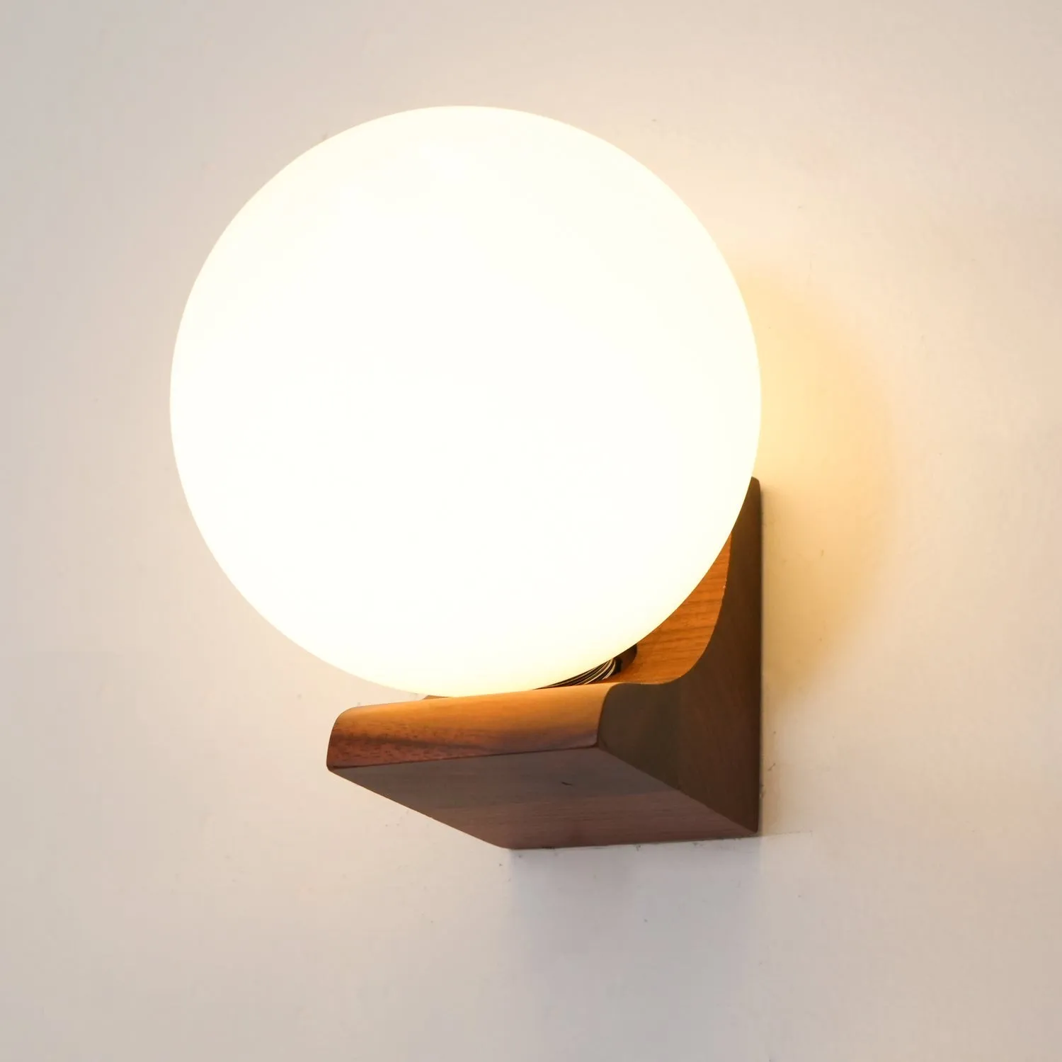 Minimalist Wooden Geometric Bracket Glass Globe Wall Lamp KL361