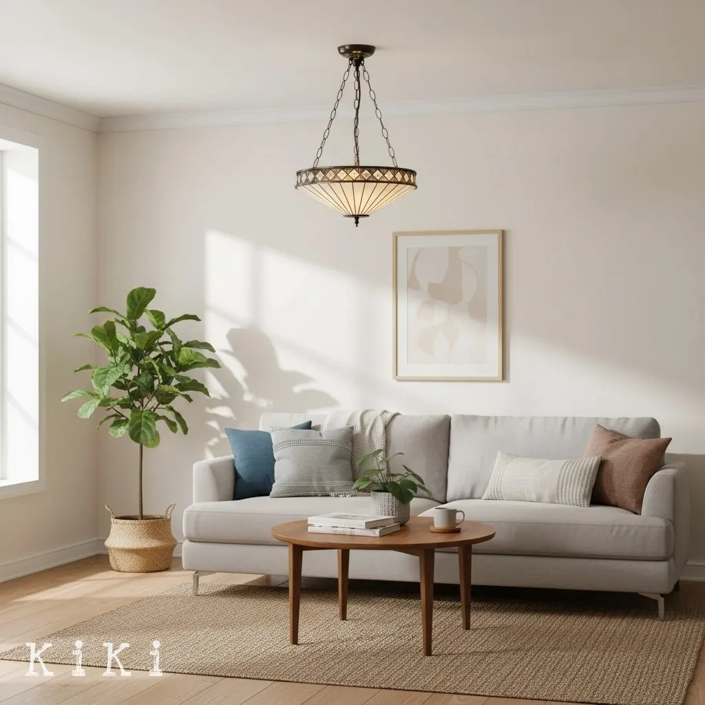 TF Fargo Stained Glass Pendant Light - Tiffany Style Inverted Pendant Lamp for Kitchen KL1934