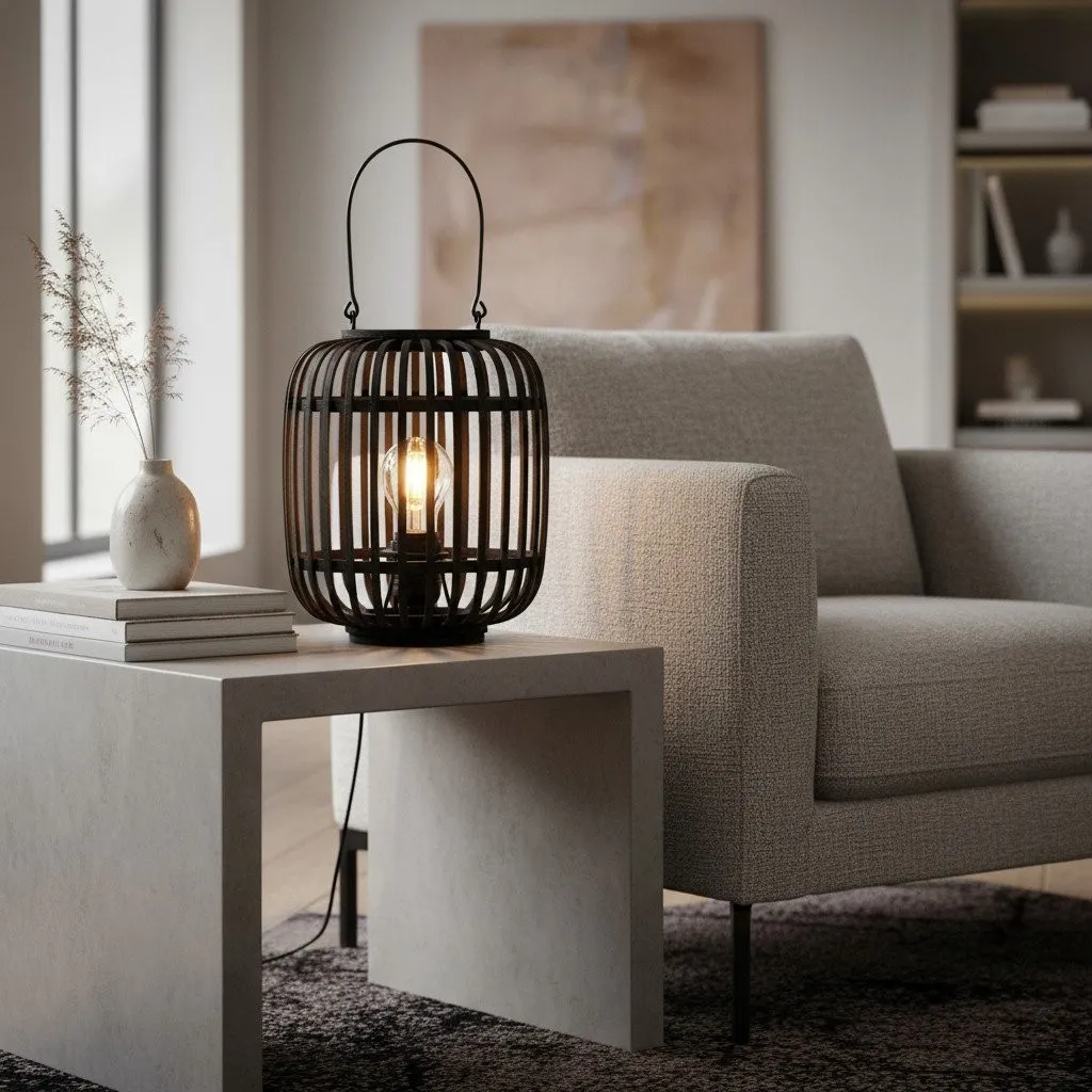Yumeko Ambient Table Lamp - Open Bamboo Cage Design Stylish and Eco Friendly for Living & Bedroom KL1942