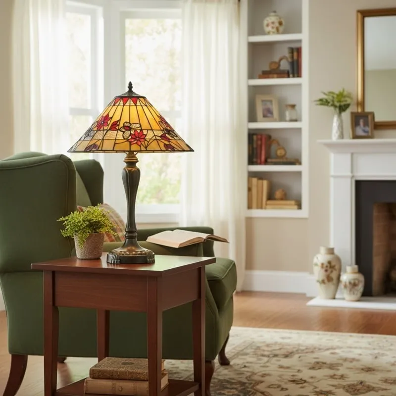 TF Butterfly Table Lamp - Hand-Cut Stained Glass Shade Table Light for Living Room and Bedroom KL1807