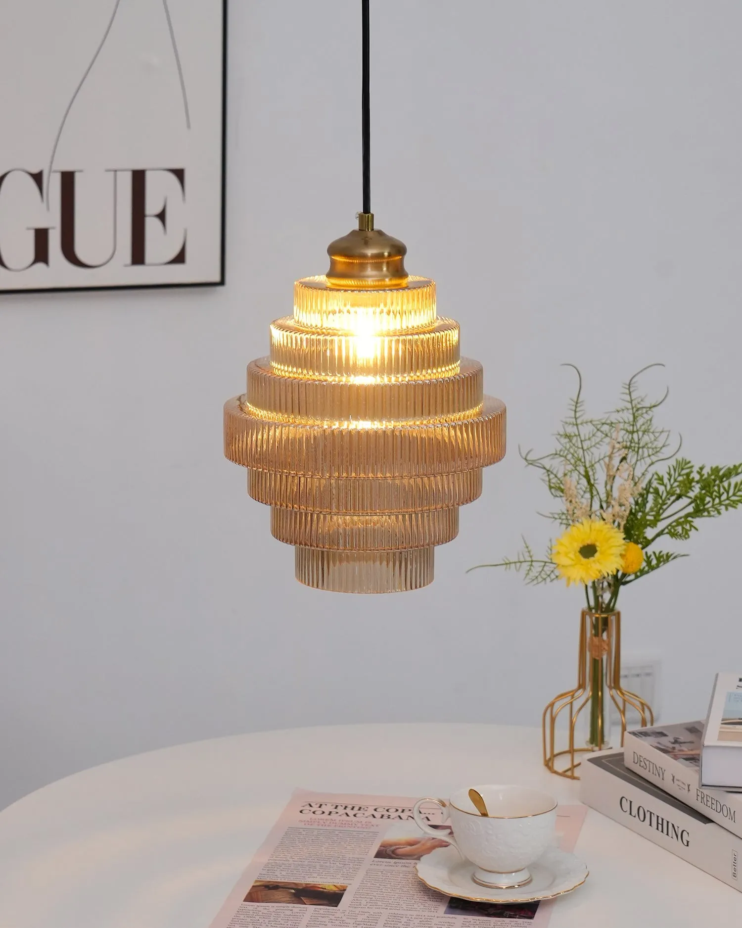 Bottis Layered Glass Pendant Light - Honey Pot Shade Pendant Lamp for Living Room KL467
