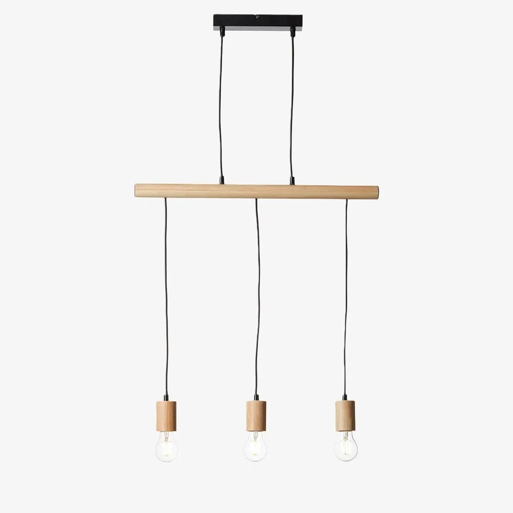Virell Adjustable Linear Pendant Light - 3‑Bulb Wooden and Metal Design for Kitchen Island or Office KL1821