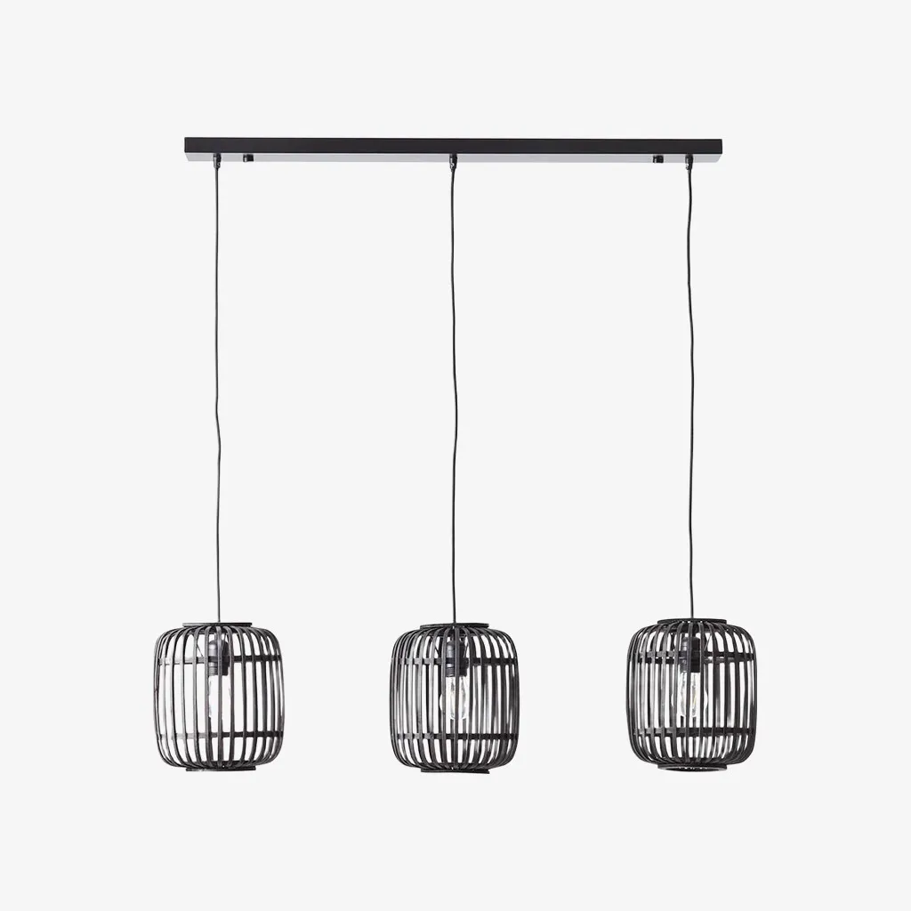 Yumeko Adjustable Bamboo Pendant Lamp - Natural Cage Pendant Light Perfect for Living & Dining Rooms KL1954