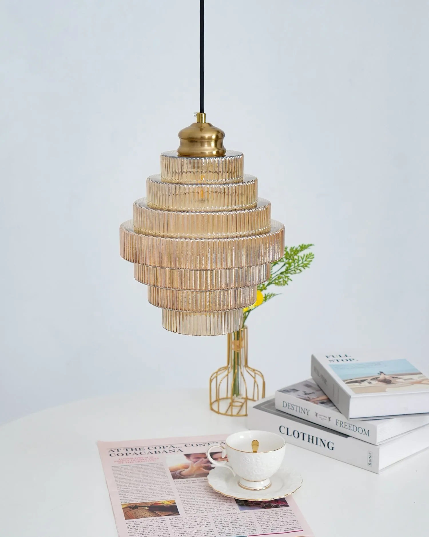Bottis Layered Glass Pendant Light - Honey Pot Shade Pendant Lamp for Living Room KL467