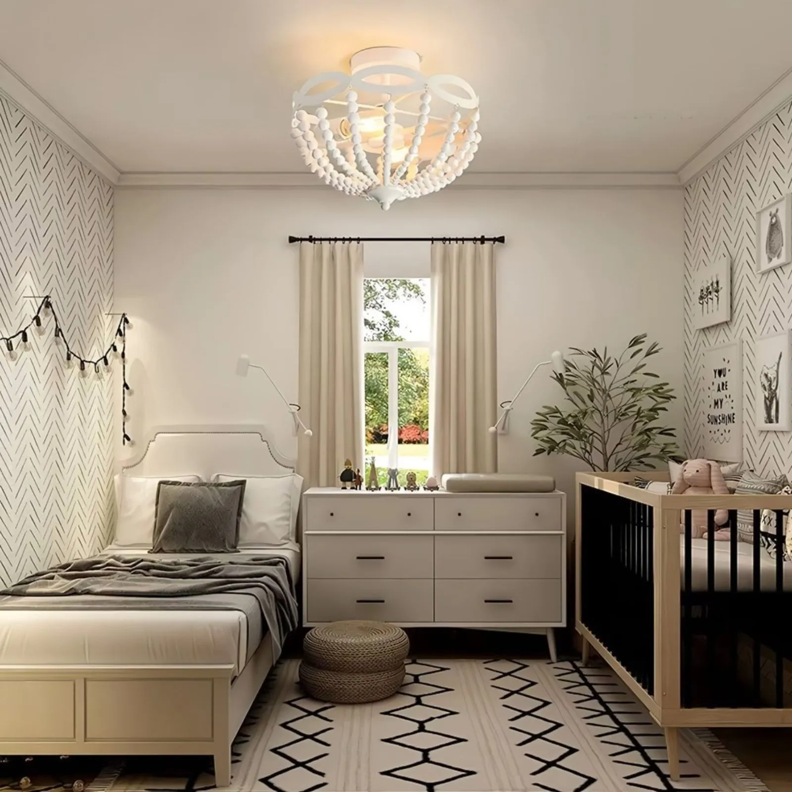 Retro Rustic Metal Wooden Beads Ceiling Lamp KL82