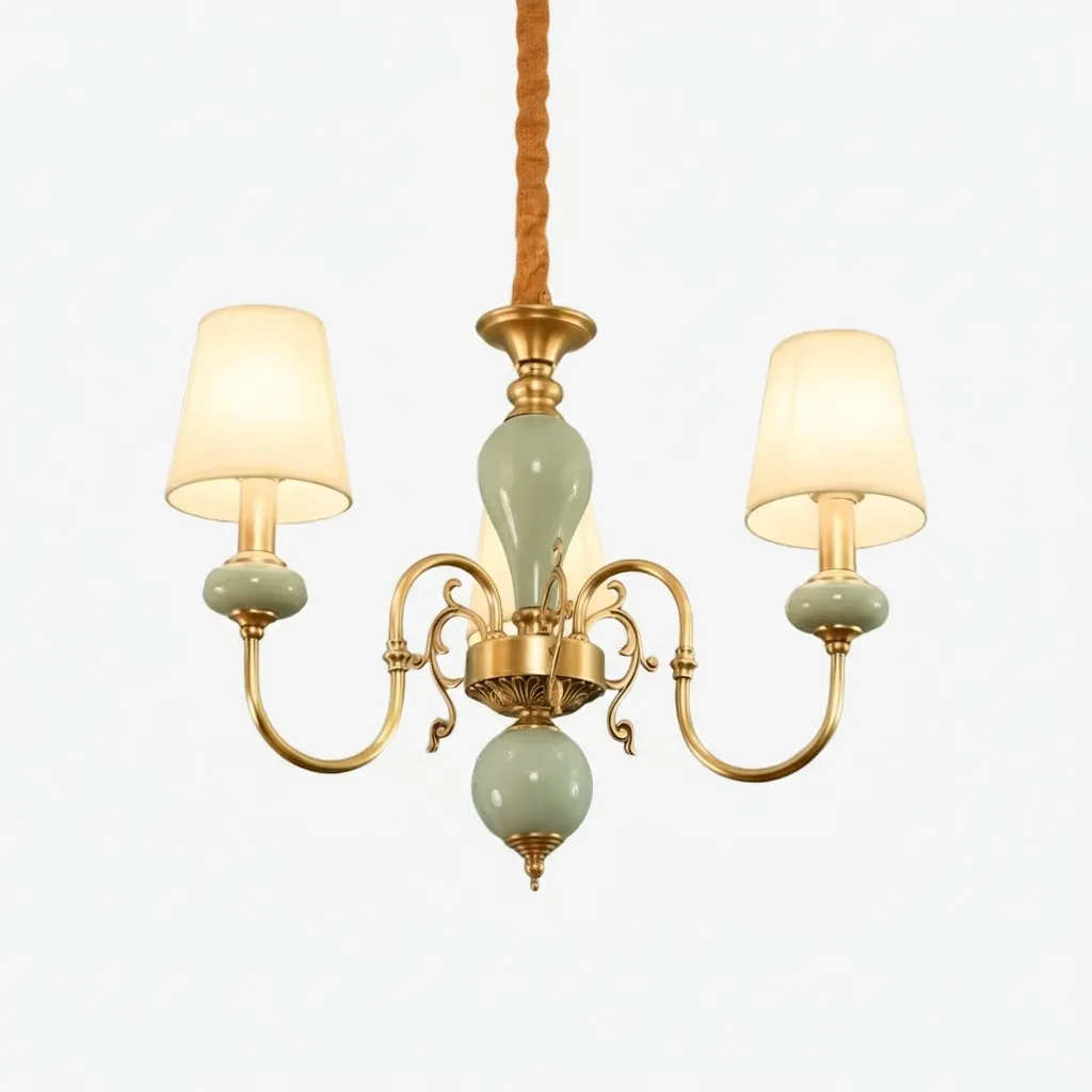 Altoris Branch Chandelier with Fabric Shades - Brass Ceramic Chandelier for Living Room KL2290