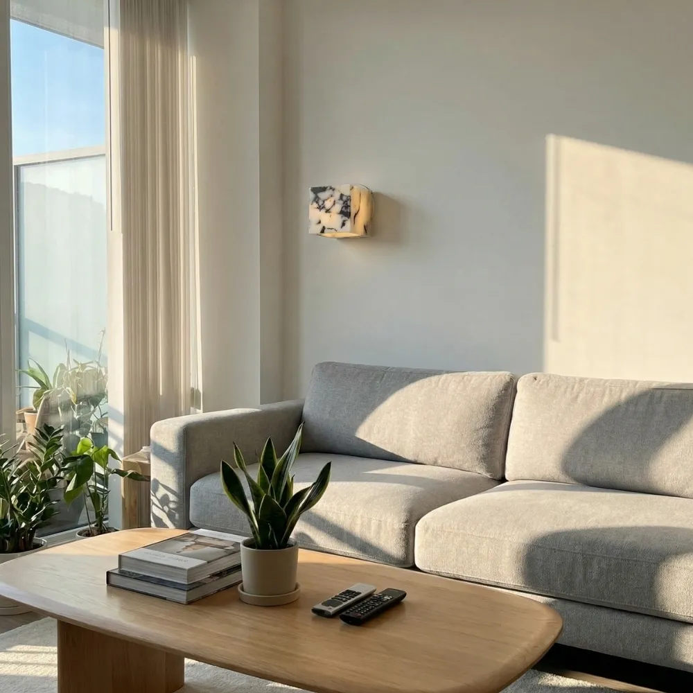 Alverra Modern Wall Sconce Geometric Stone Design - Ambient Wall Lighting for Living Space KL2364